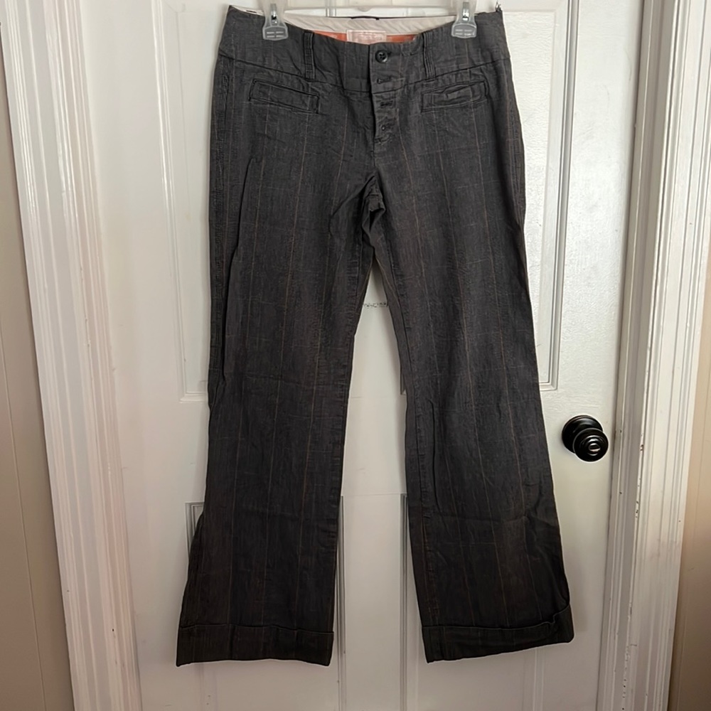 American Eagle Peach/Gray pen-striped, Wide-leg Trousers, 6